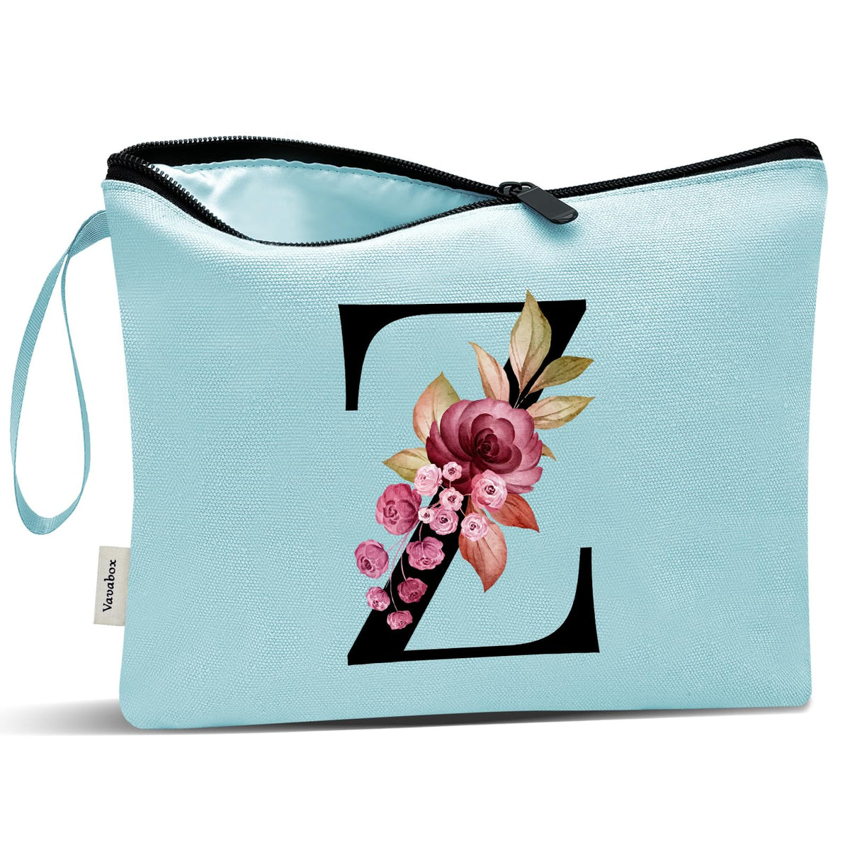 Vavabox A-Z Personalized Makeup Bag, Birthday Gifts for Women Mom, Gifts for Best Friend, Bride Bridesmaid Cosmetic bag (A, Aqua)