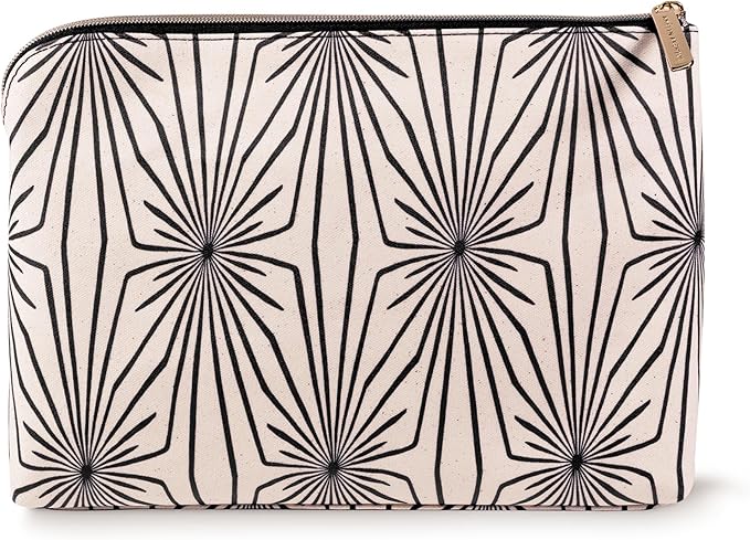 AMÉLIN ARCHIVE Large Canvas Zipper Pouch, Vintage Inspired Pencil Case for Adults, Travel Toiletry Bag, Pouch Bag for Supplies, Makeup or Toiletries (Composition)