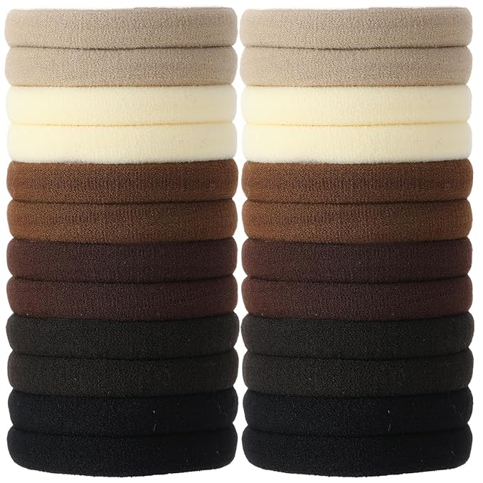 SUTHIA 120Pcs Large Brown Nylon Hair Ties for Thick Curly Hair No Damage, Big Soft Cloth Hair Elastic Bands & Seamless Stretchy Fabric Ponytail Holders for Women Girls, Perfect for Updos & Braids