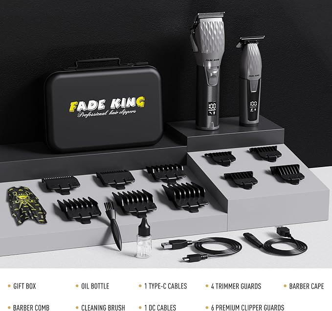 FADEKING® Professional Hair Clippers for Men, Cordless Beard Trimmer Kit for Hair Cutting & Grooming, Zero-Gap Barber Clippers Set, Ideal Mens Grooming Gift for Father’s Day/Birthday