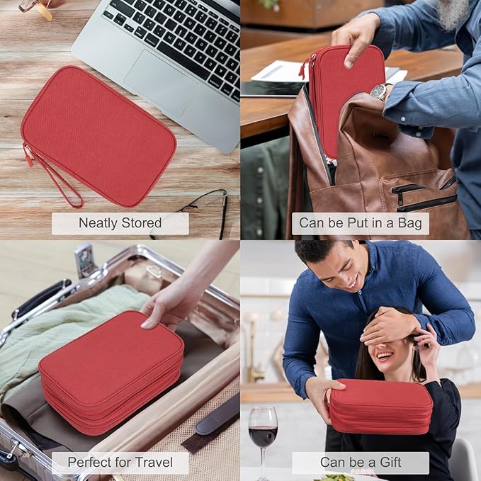 FYY Electronic Organizer, Travel Tech Pouch Bag, Large, Red
