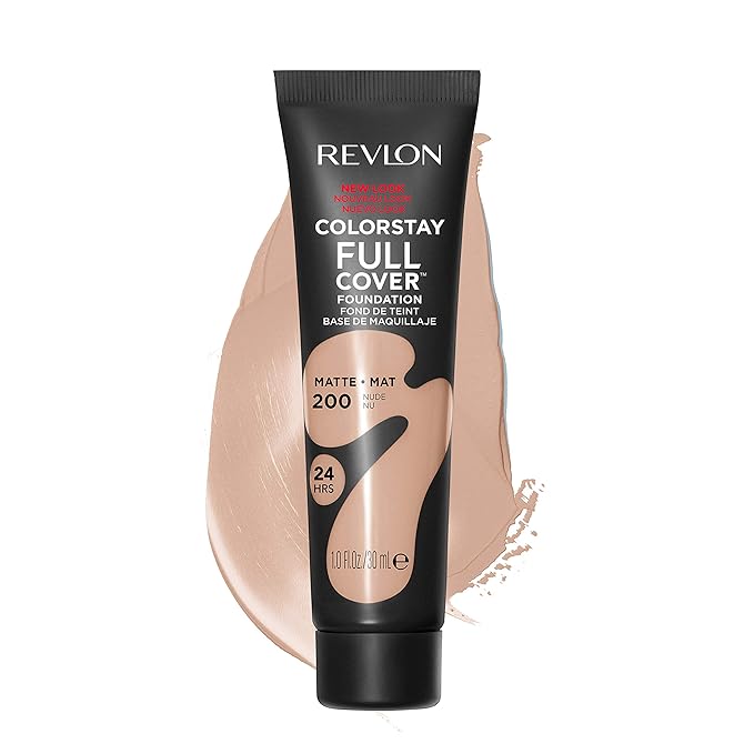 Revlon ColorStay Full Cover Longwear Matte Foundation, Heat & Sweat Resistant Lightweight Face Makeup, 200 Nude, 1.0 fl oz