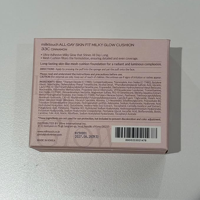 milktouch Cushion Foundation, 24H Flawless Skin, Radiant Shine, No Oxidation, Long-Lasting, Non-Creasing, 60% Hydrating Skincare Infused Korean (33C Cinnamon)