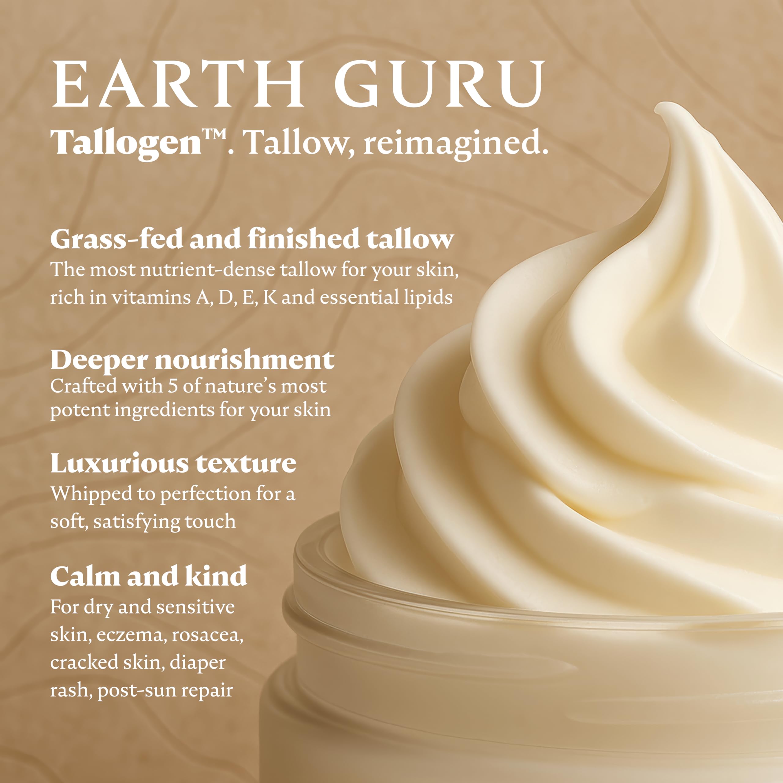 Earth Guru XL 8 OZ Whipped Beef Tallow for Skin,100% Natural Beef Tallow and Honey Balm, Face Moisturizer & Body Lotion Cream, Grass-Fed & Finished, Sebo De Res Para La Cara, Organic Olive Oil, Manuka