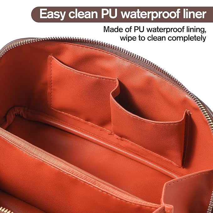 Travel Makeup Bag Travel Toiletry Bag Waterproof PU Leather Checkered Makeup Organizer Bag Woman Cosmetic Organizer Bag With Headband and Wristband Set(Black, Checkerboard pattern)