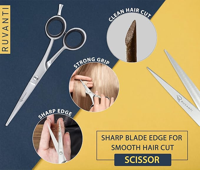 Ruvanti Hair Cutting Scissors - 6.5 Inch Sharp Hair Scissors & Haircut Scissors for Women Men Kids, Stainless Steel Scissors for Hair, Home Hair Cutting Scissors Professional with Case