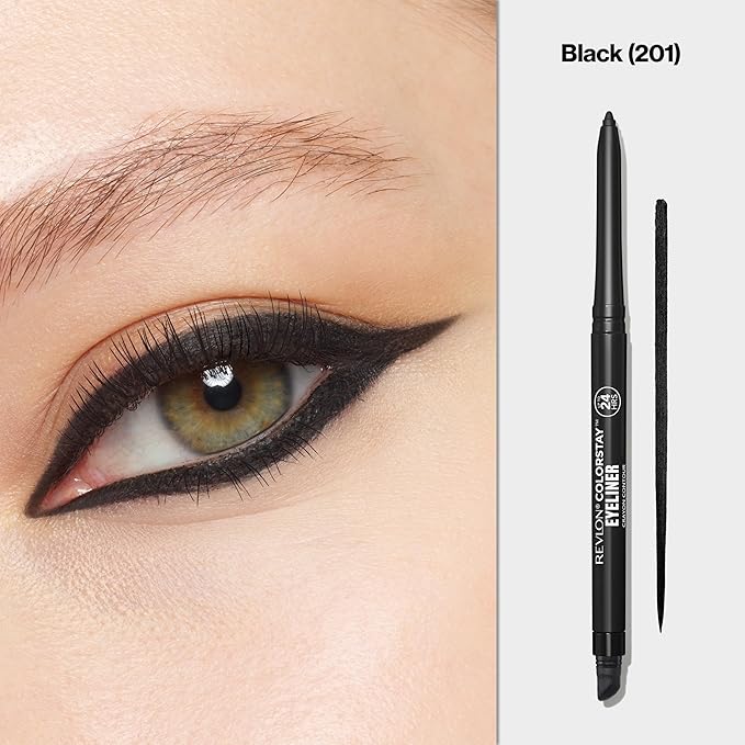 REVLON ColorStay Pencil Waterproof Eyeliner, Smudge-Proof, Eye Makeup with Built-In Sharpener, Long-Lasting, Matte Finish, 201 Black, 0.01 oz