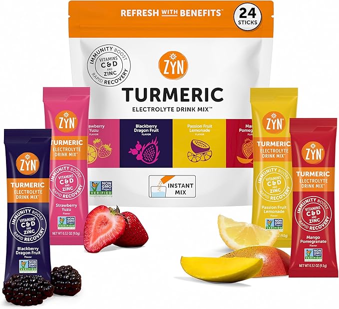 ZYN Turmeric & Electrolyte Packets for Hydration, Variety Pack, 24 Ct