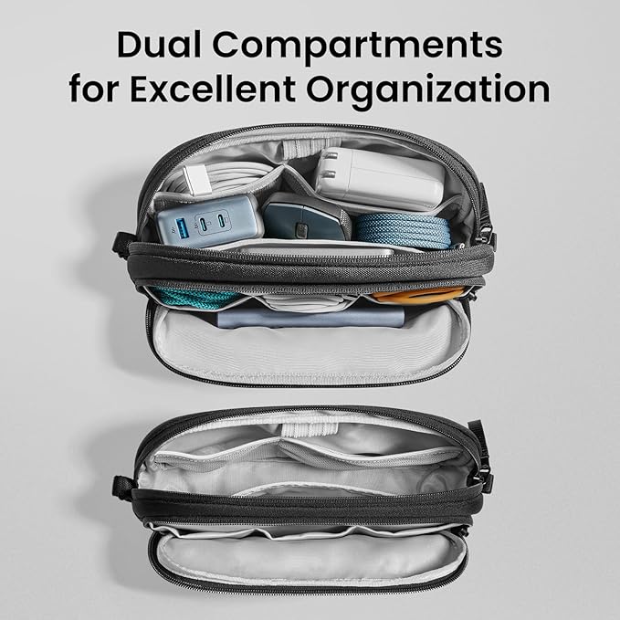 tomtoc Electronic Organizer Travel Case, Dual Compartment Tech Organization