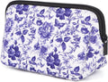 AJLTPA Waterproof Neoprene Cosmetic Bag, Blue & White Rose Floral