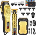 LQT Professional 3-in-1 Haircut and Shaving Set, Gold Design LED Display 17 Accessories + Travel Storage Box, Equipped with Large Capacity Battery, Holiday Gift, Men's Gift