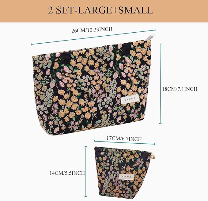 getgto 2 Pcs Makeup Bags, Large Cosmetic Bag Travel Toiletry Bag