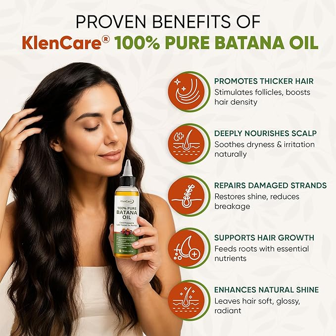 Klencare Batana Oil for Hair Growth, 100% Pure Raw Unrefined Cold Pressed Hair Oil from Honduras, Scalp Care Oil for Dry Frizzy Hair, 4 fl oz