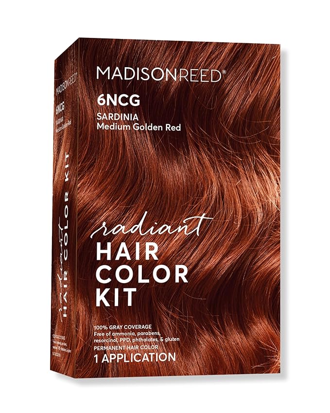Madison Reed Radiant Hair Color Kit - 6NCG Medium Golden Red with Copper Tones (Sardinia Red), Permanent Hair Dye, Superior Gray Coverage & Dimensional Color | PPD-Free & Ammonia-Free, 1 Pack