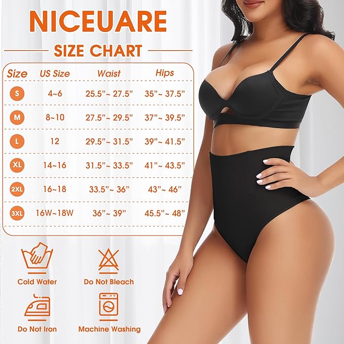 Niceuare Tummy Control Thong Shapewear for Women High Waist Body Shaper Underwear Seamless Comfortable Panty Thong（Black，X-Large