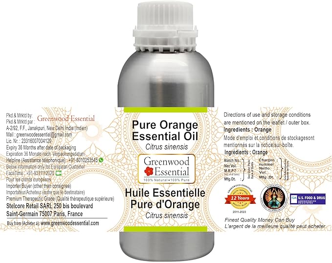 Greenwood Essential Pure Orange Essential Oil (Citrus sinensis) Steam Distilled 1250ml (42.2 oz)