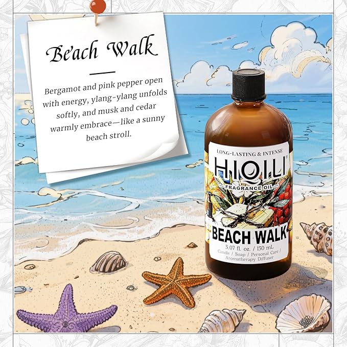 HIQILI Beach Walk Fragrance Oil for Waterless Aroma Diffuser - 5.07 Fl Oz
