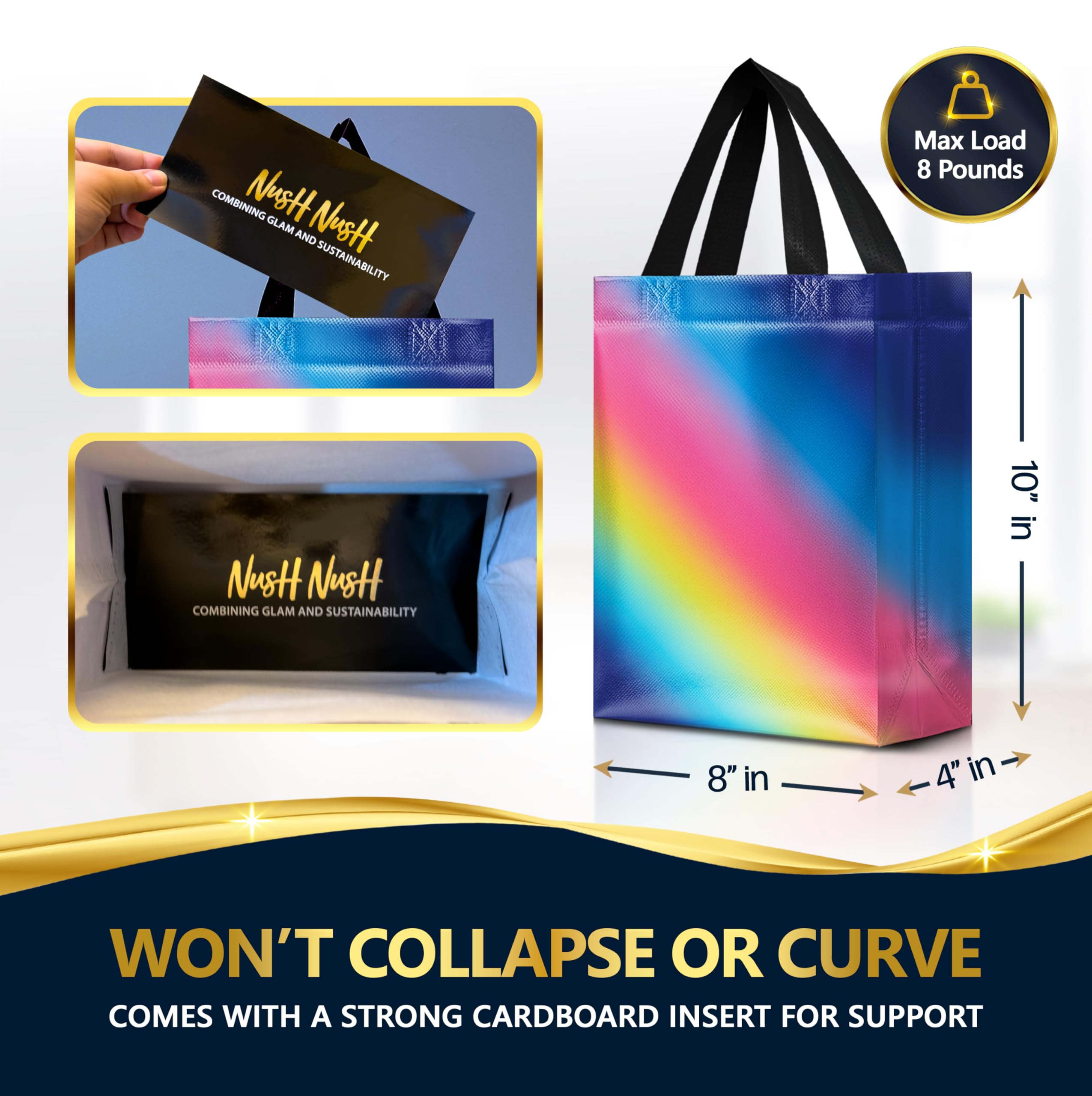 Nush Nush Medium Rainbow Gradient Mix Gift Bags, 8 x 4 x 10, Set of 12