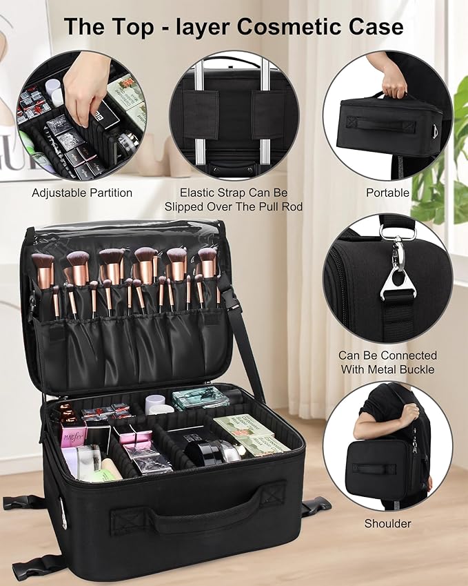 Rolling Makeup Case Professional Makeup Train Case for Makeup Artist
