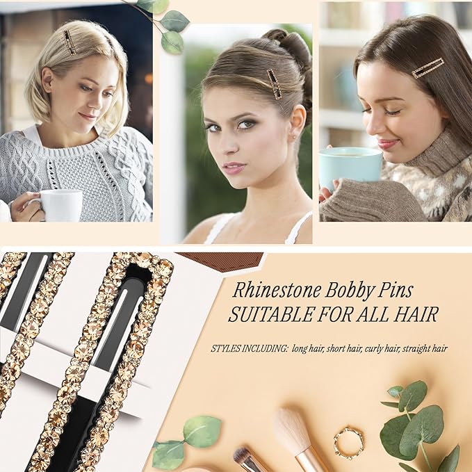 Kanprincess Rhinestone and Crystal Hair Clips 2-Pack, Sparkly Barrettes & Elegant Bling Accessories for Women & Girls(Set4)