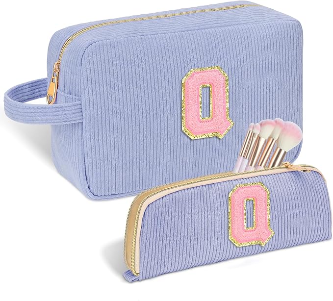 Sernaxi Personalized Initial Makeup Bag Trendy Stuff Corduroy Cosmetic Bag Travel Toiletry Bag, Valentine’s Day Gift Makeup Organizer Case & Makeup Pouch for Women Teen Girls Mom Girlfriend Wife