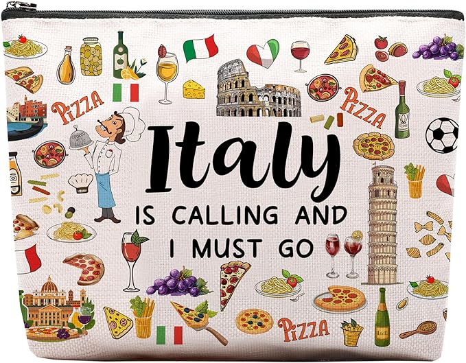 CEASQVAA Italy Travel Gift Makeup Bag, Italy Lover Themed Gifts for Traveller Women Friends, Italian Travel Trip Essentials Souvenir