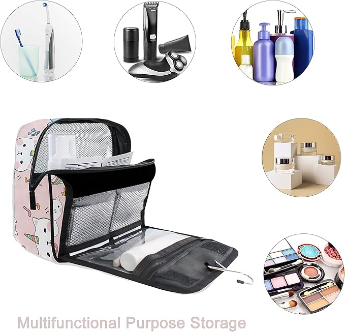 senya Hanging Travel Toiletry Bag Kit Makeup Case Cosmetics Organizer for Men Women unicorn cat