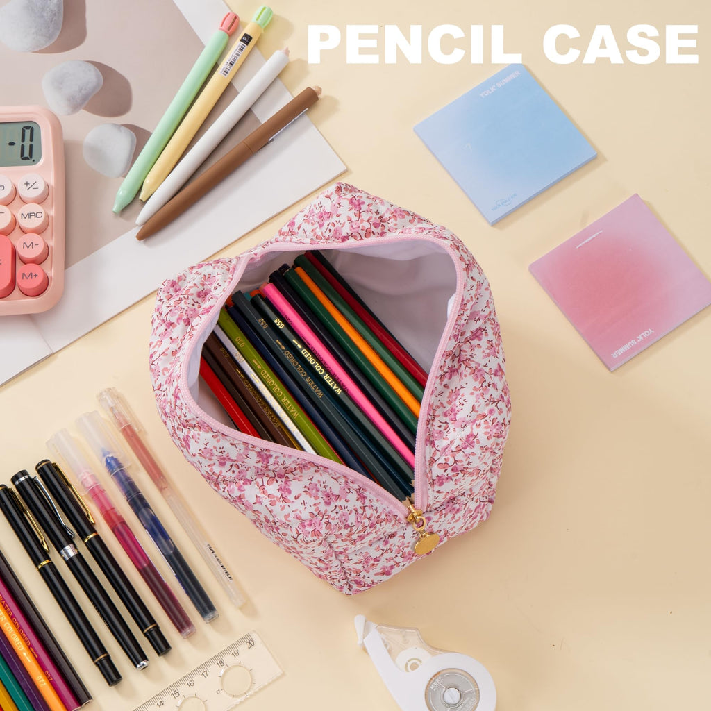 UUYUUY Makeup Bag Travel Toiletry Bag for Women, Small Cosmetic Bags Cute Quilted Cotton Makeup Pouch for Purse Emergency Bag Pencil Case Accessory Bag, Baby Pink