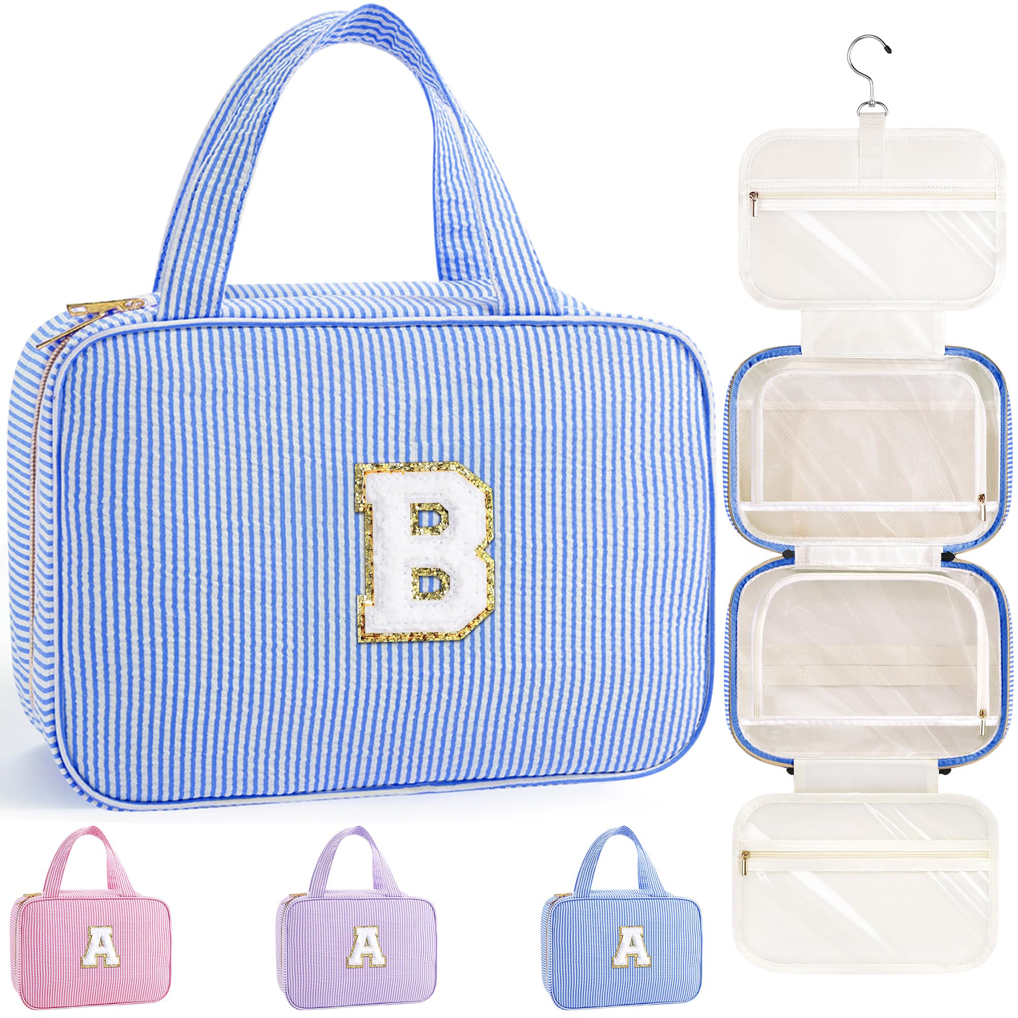 TOPEAST Bridesmaid Proposal Gifts - Bridal Shower Gifts, Hanging Toiletry Bag for Women, Personalized Travel Gifts for Women, Monogrammed Initial Toiletry Pouch Makeup Bag - Letter B, Blue