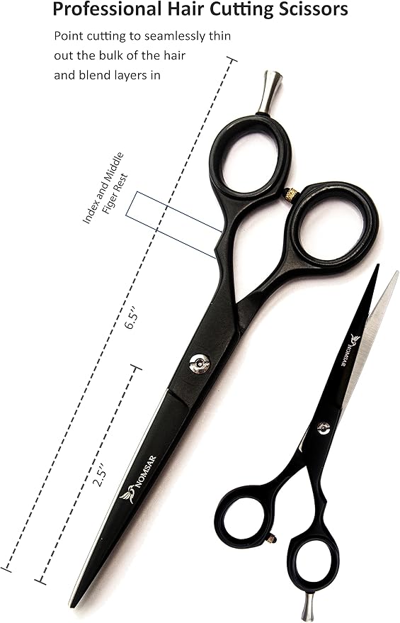 NOMSAR Professional Hair Cutting Scissors Kit, Sharp Fine Blades, Premium Stainless Steel Hairdressing Shears, Haircut Beard Trimming Grooming Set for Barber Salon Home Men Women Pets (Black-Silver)