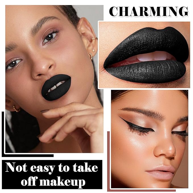 QIUFSSE Black Liquid Lipstick Lip Liner Pencil Set for Halloween Makeup