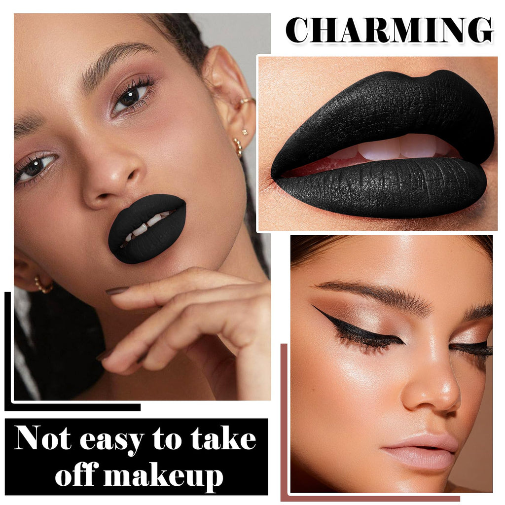 QIUFSSE Black Liquid Lipstick Lip Liner Pencil Set for Halloween Makeup