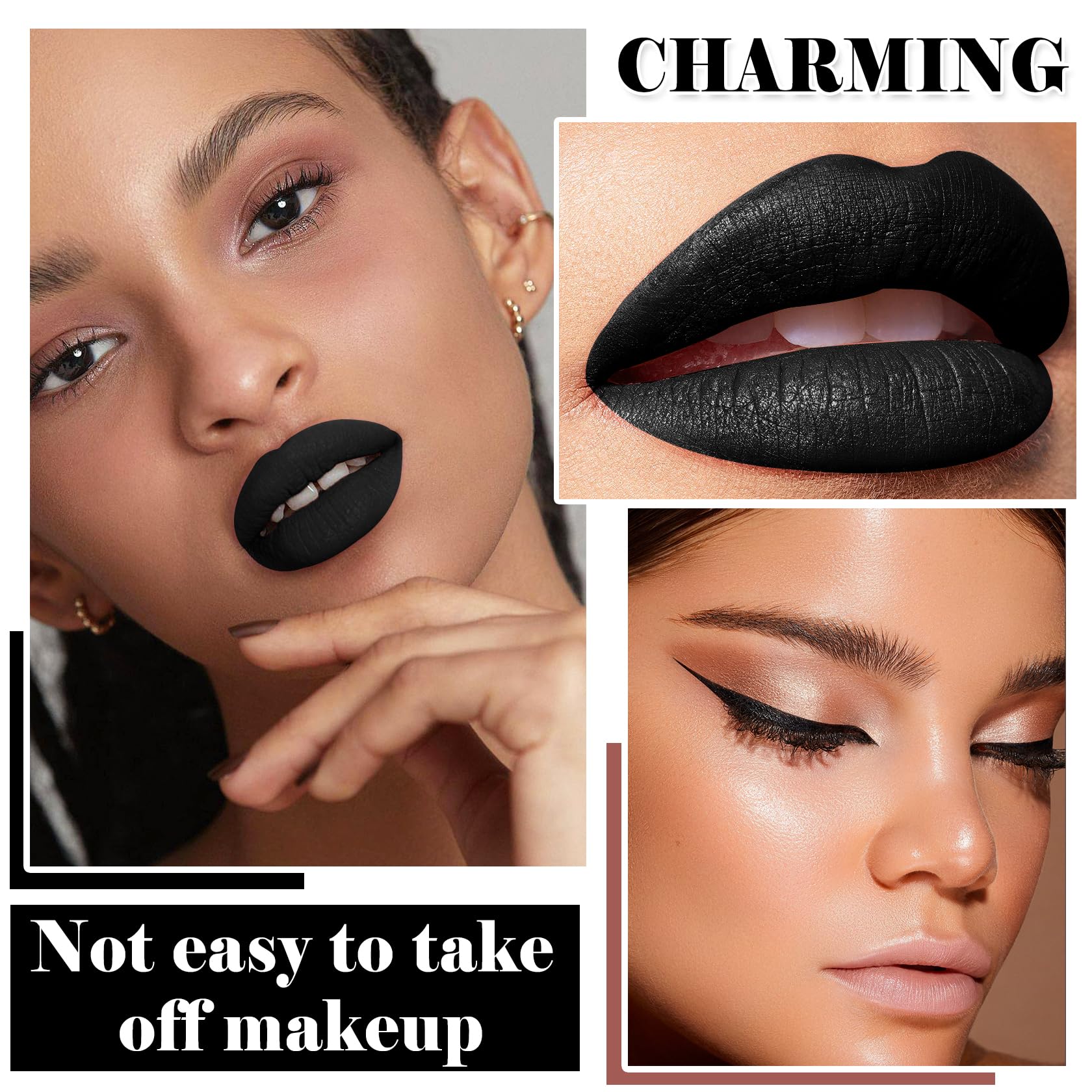 QIUFSSE Black Liquid Lipstick Lip Liner Pencil Set for Halloween Makeup
