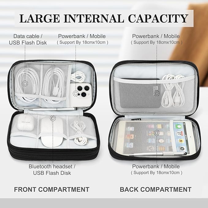 FYY Electronic Organizer, Travel Tech Pouch Bag, Large, Black Quilted