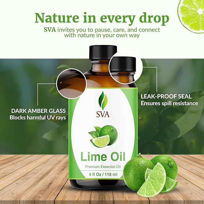SVA Lime Essential Oil – 4 Fl Oz - for Diffuser, Skin & Hair Care – Ideal for Massage & DIY Blends - with Dropper