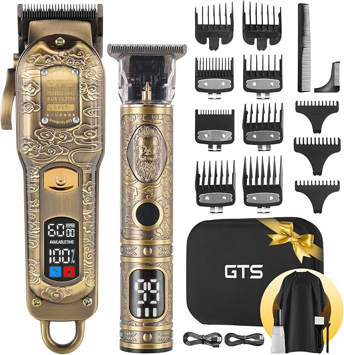 GTSPROProfessional Hair Clippers for Men – Cordless Barber Clippers with LCD Display, Precision Trimmer & Travel Case – Gifts for Men Husband Father