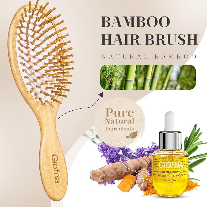 GIOFNA Hair Oil, Rosemary Serum with Bamboo Brush for Frizzy, Damaged Hair Growth Strengthening, Scalp and Argan Care for Women and Men