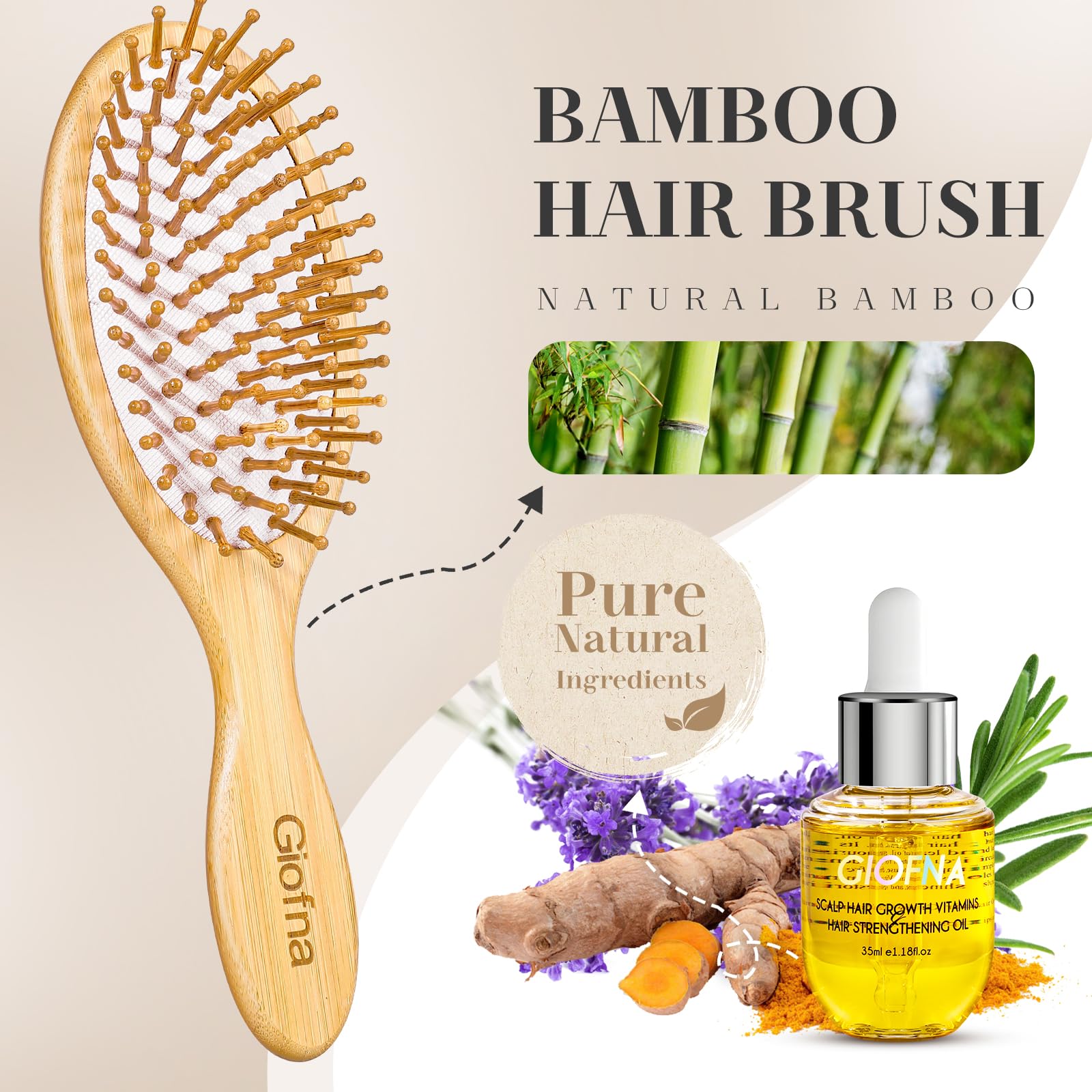 GIOFNA Hair Oil, Rosemary Serum with Bamboo Brush for Frizzy, Damaged Hair Growth Strengthening, Scalp and Argan Care for Women and Men