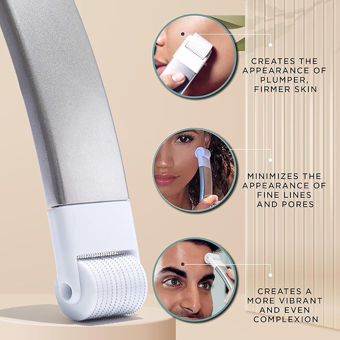 StackedSkincare Microneedling Skin Refining Tool with Replaceable 0.2mm Roller Head – Cosmetic Microneedling for Daily Use – Aluminum Handle for Smoother-Looking, Even Skin