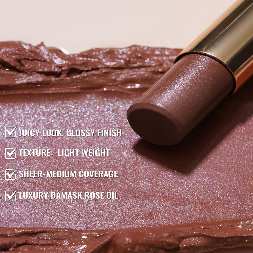 Oulac Moisturizing Shine Brown Red Lipstick for Women - 2 in 1 Glossy Brown Tinted Lip Balm, Hydrating Winter Lipstick for Dry Lips,Shine Juicy Finish Vegan 2.2g/0.07oz (03)