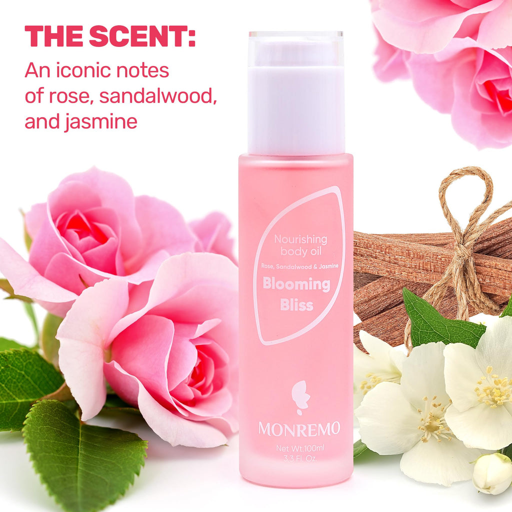 MONREMO After Shower Body Oil for Women, Rose Jasmine Scent, 3.3 Fl Oz