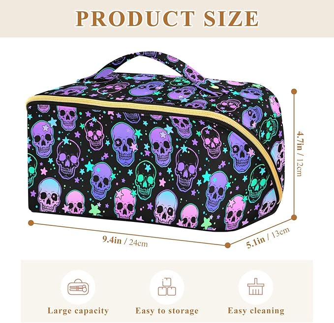 MNSRUU Makeup Organizer Bag, Stars Purple Skulls Travel Makeup Bags Makeup Vanity Case Large Capacity Rhombus Cosmetic Toiletry Bag for Girl Women Ladies