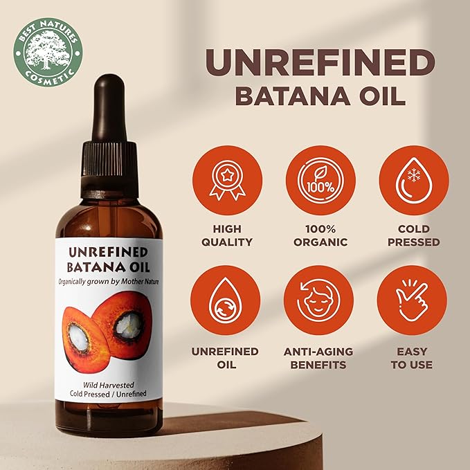 Best Nature's Cosmetics Batana Oil for Hair Growth and Repair: Raw Batana Oil from Honduras - 100% Pure & Natural - For Thicker & Stronger Hair. Recognized by Dr. Sebi (2 fl oz)