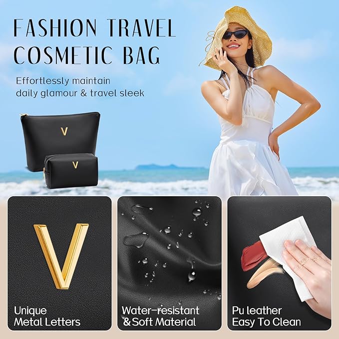 CLOUDWINGS Gifts for Women Girls Personalized Initial Travel Makeup Bag