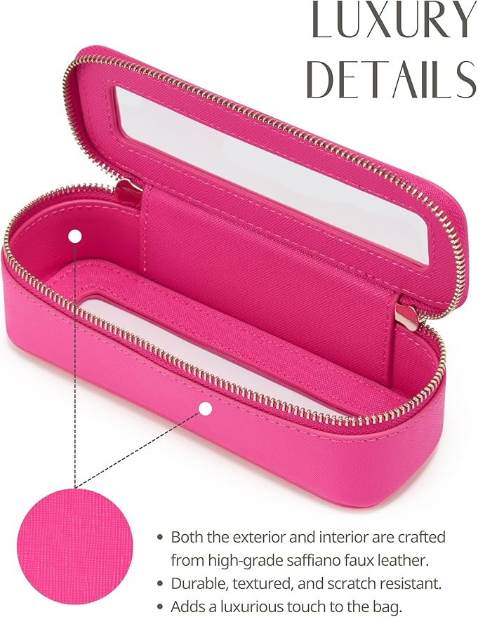 Popvibe Slim Makeup Brush Bag Travel Clear Toiletry Bag for Women Cute Make Up Bag for Traveling Cosmetic Bag Organizer Waterproof Tansparent Beauty Makeup Case Hot Pink