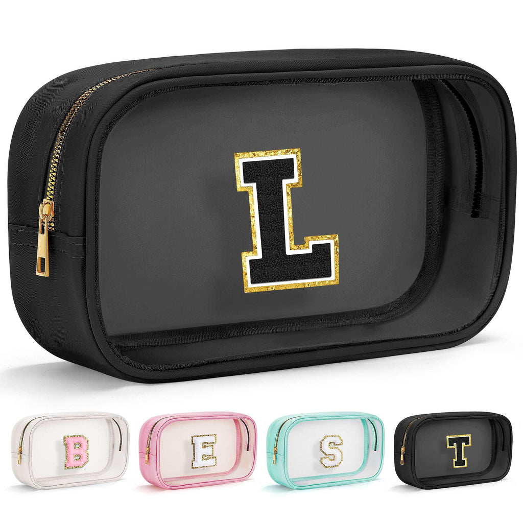 YOOLIFE Birthday Gifts for Girls Kids Makeup Bag Organizer Clear Toiletry Bags for Traveling Women Cosmetic Bags with Zipper Birthday Gifts for 3 4 5 6 7 8 9 10 11 12 13 Year Old Girls Black Initial L