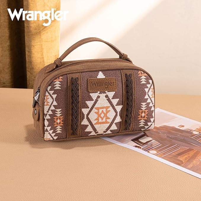 Montana West Wrangler Makeup Bag Travel Cosmetic Bag Small Western Make Up Pouch Portable Toiletry Bag for Women Organizer for Toiletries Accessories, Travel Essentials,Aztec,WG-MB-2203-190-CF