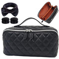 Cuteseason PU Leather Makeup Bag for Women, Structured Makeup Case with Wide Opening, Travel Cosmetic Bag with Compartments and Handle, Water-Resistant Makeup Organizer(Black Diamond Quilted)