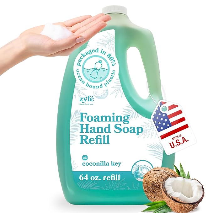 ZYFE Foaming Hand Soap Refills – 64oz Foam Soap Refill Bottle, Natural Moisturizing Handwash with Essential Oils, Biodegradable Liquid Cleanser, Eco Friendly Bottle