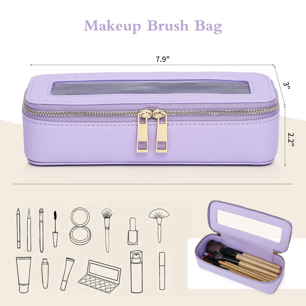 Pinkmik Makeup Brush Bag Slim Clear Makeup Bag Transparent Travel Cosmetic Case & Toiletry Bag with Zipper Small Beatuy Makeup Bag Purse Organizer for Women (X/Purple, SLIM)